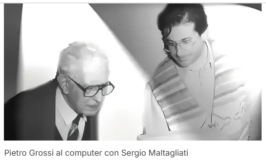 Pietro Grossi al computer con Sergio Maltagliati